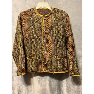 KOOS Textured Tapestry Jacket XL 44 Bust Cropped Artwear Button‎ Front